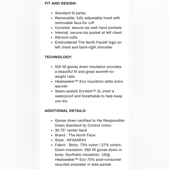 🥶The North Face Women's Black 550 Parka with Fur Hood - Picture 6 of 7